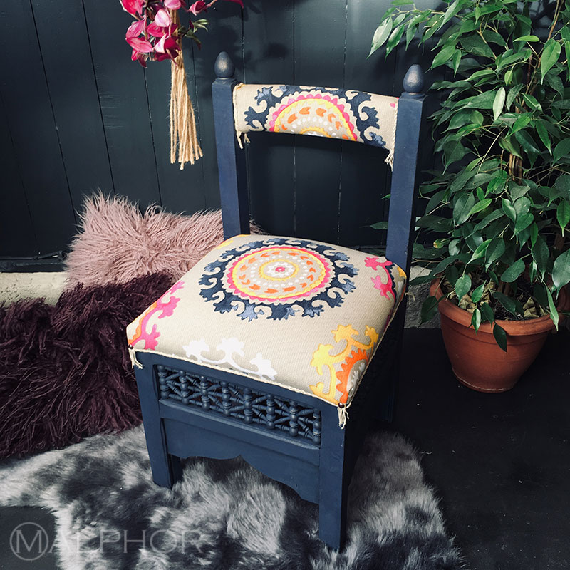 Moroccan stool in blue chalk paint